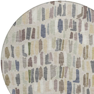 HomeRoots 8' Round Striped Area Rug in Linen Gray and Beige | Washable, Durable, Indoor/Outdoor Design for Style 689657
