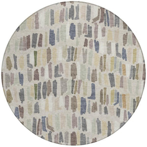 HomeRoots 8' Round Striped Area Rug in Linen Gray and Beige | Washable, Durable, Indoor/Outdoor Design for Style 689657