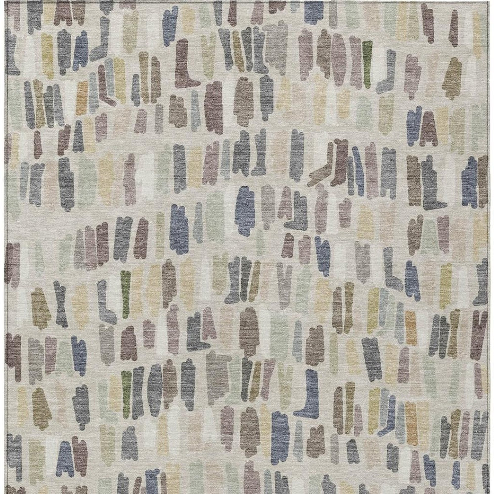 HomeRoots 8' X 10' Stylish Linen Gray and Beige Striped Area Rug - Durable, Washable for Indoor/Outdoor Use! 689658