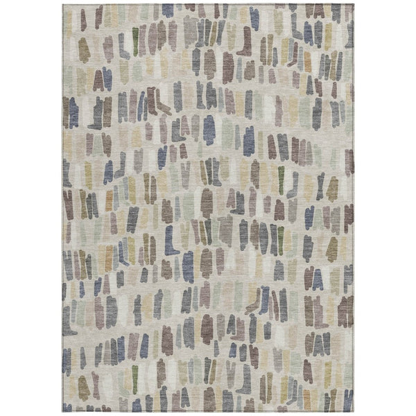 HomeRoots 8' X 10' Stylish Linen Gray and Beige Striped Area Rug - Durable, Washable for Indoor/Outdoor Use! 689658
