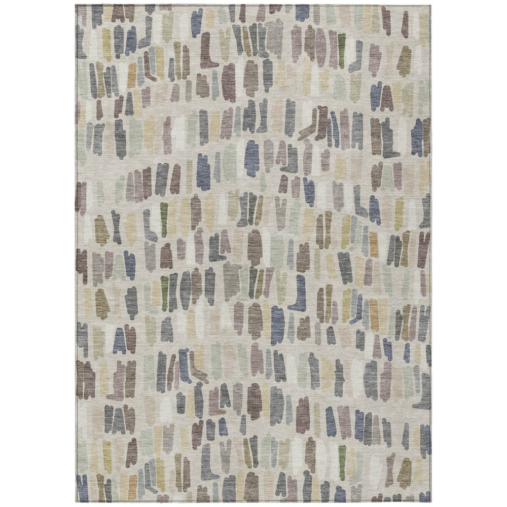 HomeRoots 8' X 10' Stylish Linen Gray and Beige Striped Area Rug - Durable, Washable for Indoor/Outdoor Use! 689658