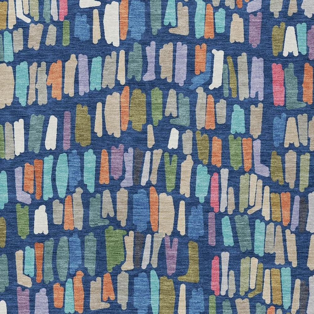 HomeRoots 5' Vibrant Navy Blue, Orange & Green Striped Area Rug - Washable, Stylish for Indoor & Outdoor Use 689662
