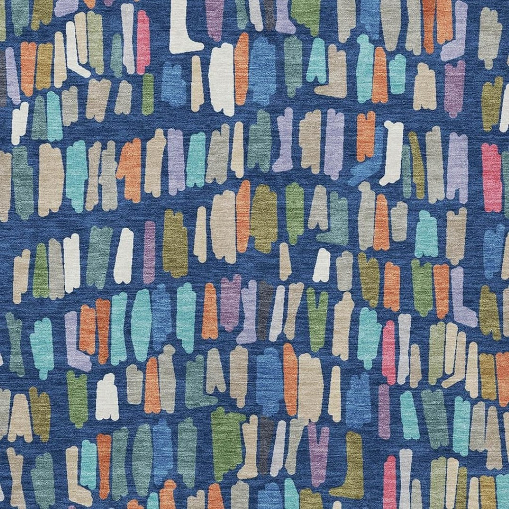 HomeRoots 8' X 10' Striped Indoor Outdoor Area Rug - Navy Blue, Orange & Green, Washable, Durable for High Traffic 689664