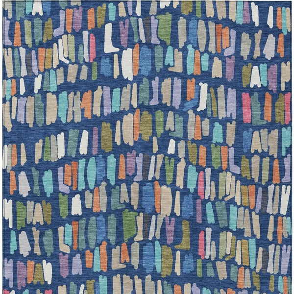 HomeRoots 8' X 10' Striped Indoor Outdoor Area Rug - Navy Blue, Orange & Green, Washable, Durable for High Traffic 689664