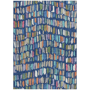 HomeRoots 9' X 12' Navy Blue, Orange & Green Striped Indoor/Outdoor Washable Area Rug for High-Traffic Use 689665