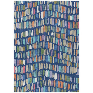 HomeRoots 9' X 12' Navy Blue, Orange & Green Striped Indoor/Outdoor Washable Area Rug for High-Traffic Use 689665