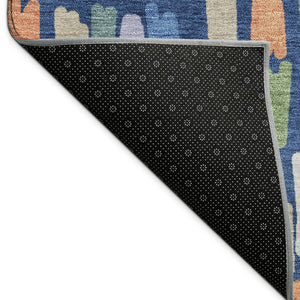 HomeRoots 9' X 12' Navy Blue, Orange & Green Striped Indoor/Outdoor Washable Area Rug for High-Traffic Use 689665