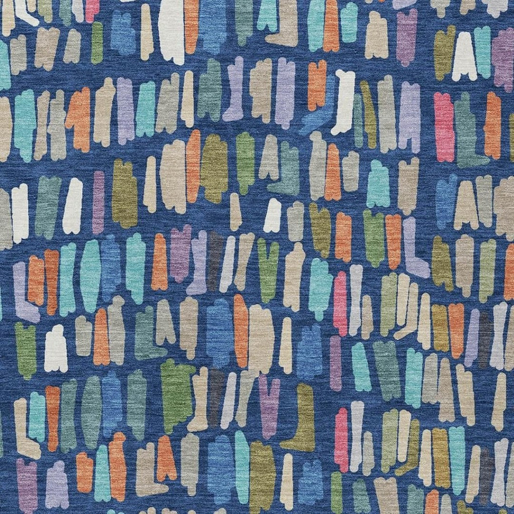 HomeRoots 10' Navy Blue, Orange & Green Striped Washable Area Rug - Durable Indoor/Outdoor, Easy Care! 689666