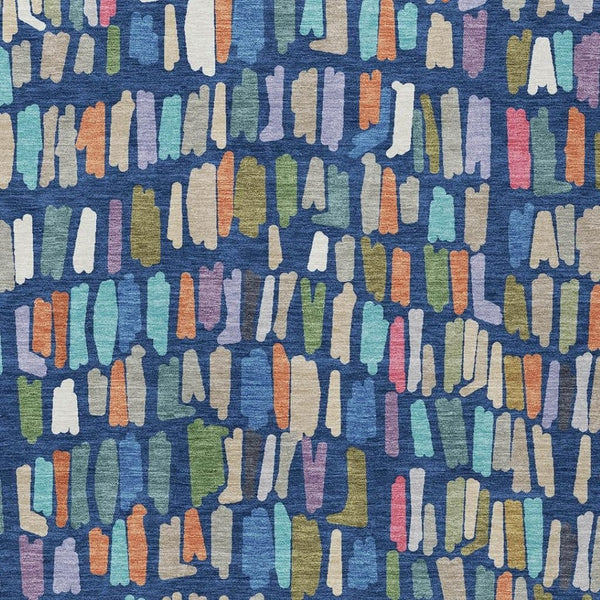 HomeRoots 10' Navy Blue, Orange & Green Striped Washable Area Rug - Durable Indoor/Outdoor, Easy Care! 689666