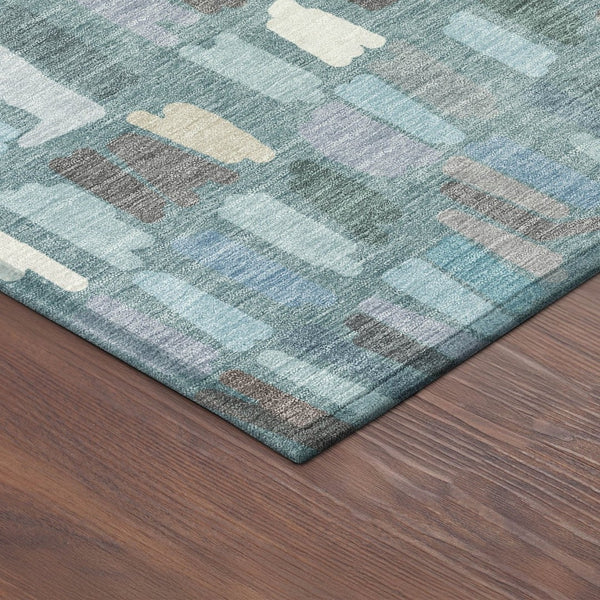 HomeRoots 8' Teal Blue Round Striped Area Rug - Durable, Washable for Indoor & Outdoor High-Traffic Spaces 689669