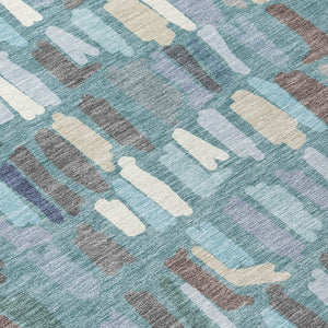 HomeRoots 8' Teal Blue Round Striped Area Rug - Durable, Washable for Indoor & Outdoor High-Traffic Spaces 689669