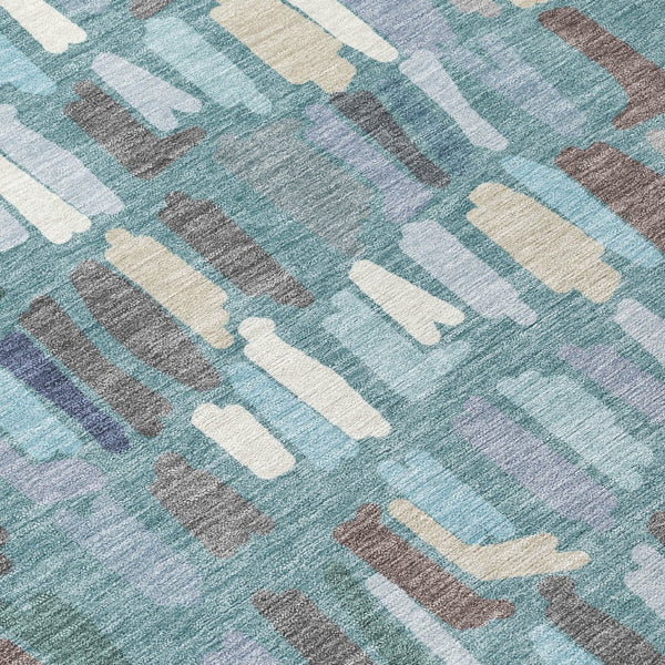HomeRoots 8' Teal Blue Round Striped Area Rug - Durable, Washable for Indoor & Outdoor High-Traffic Spaces 689669