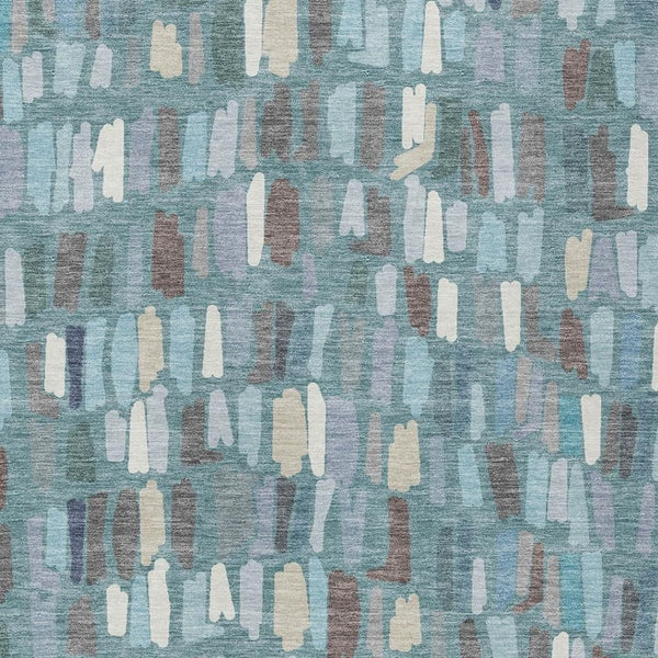 HomeRoots 8' X 10' Stylish Teal Blue, Taupe & Beige Striped Washable Area Rug for Indoor & Outdoor Spaces 689670