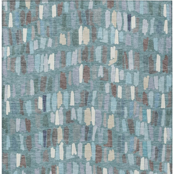 HomeRoots 8' X 10' Stylish Teal Blue, Taupe & Beige Striped Washable Area Rug for Indoor & Outdoor Spaces 689670