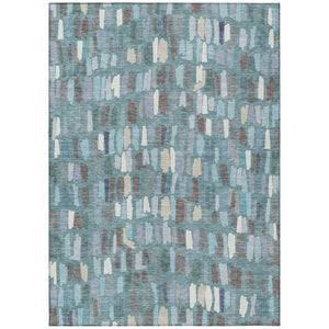 HomeRoots 8' X 10' Stylish Teal Blue, Taupe & Beige Striped Washable Area Rug for Indoor & Outdoor Spaces 689670