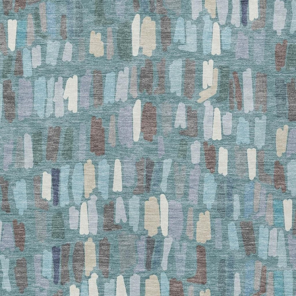 HomeRoots 9' Striped Teal Blue Taupe Beige Area Rug - Washable Indoor Outdoor Design, Stain-Resistant & Durable 689671