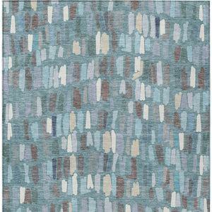 HomeRoots 9' Striped Teal Blue Taupe Beige Area Rug - Washable Indoor Outdoor Design, Stain-Resistant & Durable 689671