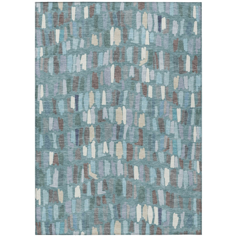 HomeRoots 9' Striped Teal Blue Taupe Beige Area Rug - Washable Indoor Outdoor Design, Stain-Resistant & Durable 689671