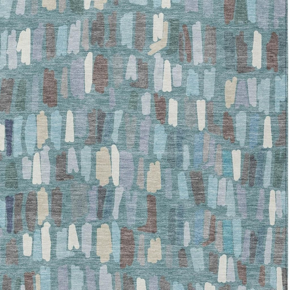 HomeRoots 10' Striped Teal Blue, Taupe & Beige Washable Area Rug for Indoor/Outdoor Use - Durable & Stylish! 689672