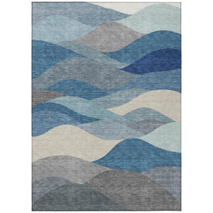 HomeRoots 5' Blue Beige Gray Abstract Washable Indoor Outdoor Area Rug - Durable, Stylish & Easy to Clean 689674