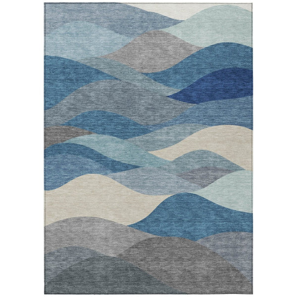 HomeRoots 5' Blue Beige Gray Abstract Washable Indoor Outdoor Area Rug - Durable, Stylish & Easy to Clean 689674