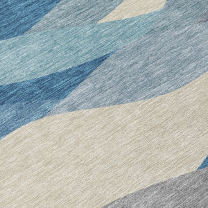 HomeRoots 5' Blue Beige Gray Abstract Washable Indoor Outdoor Area Rug - Durable, Stylish & Easy to Clean 689674