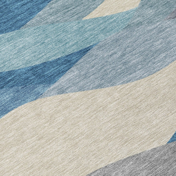 HomeRoots 5' Blue Beige Gray Abstract Washable Indoor Outdoor Area Rug - Durable, Stylish & Easy to Clean 689674