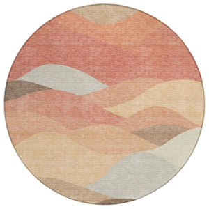 HomeRoots 8' Coral and Gray Round Abstract Area Rug - Durable, Washable Design for Indoor & Outdoor Use 689681
