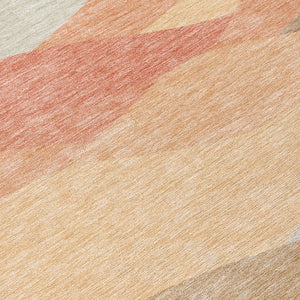 HomeRoots 8' Coral and Gray Round Abstract Area Rug - Durable, Washable Design for Indoor & Outdoor Use 689681