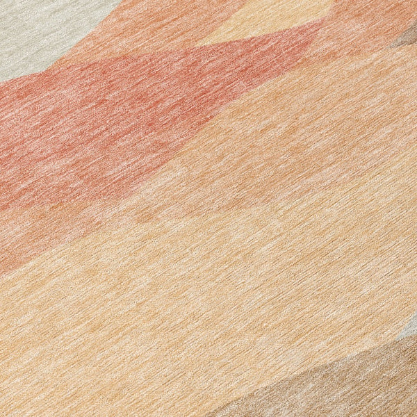 HomeRoots 8' Coral and Gray Round Abstract Area Rug - Durable, Washable Design for Indoor & Outdoor Use 689681