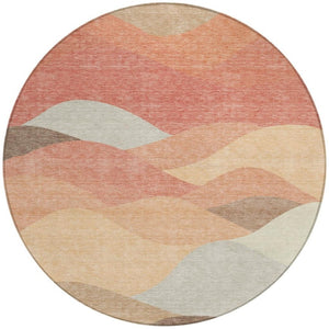 HomeRoots 8' Coral and Gray Round Abstract Area Rug - Durable, Washable Design for Indoor & Outdoor Use 689681
