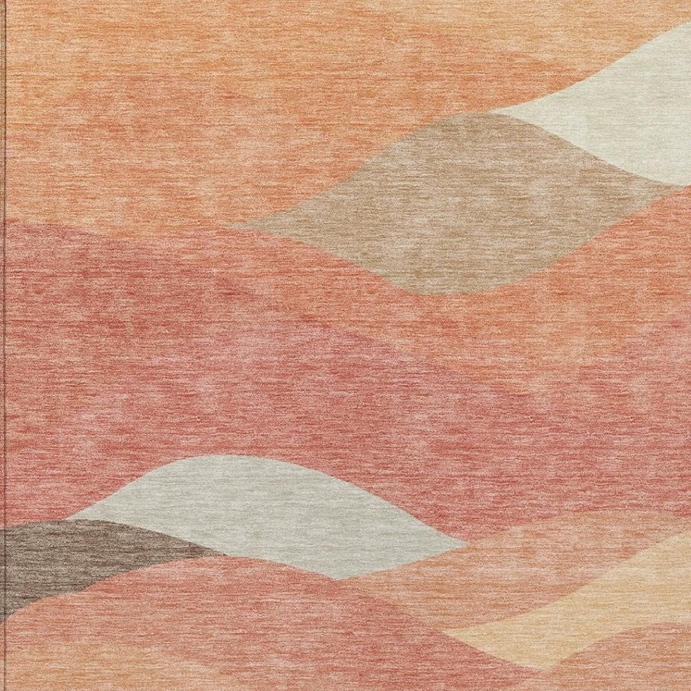 HomeRoots 8' X 10' Coral and Gray Abstract Area Rug - Stylish, Washable, Versatile for Indoor and Outdoor Use 689682