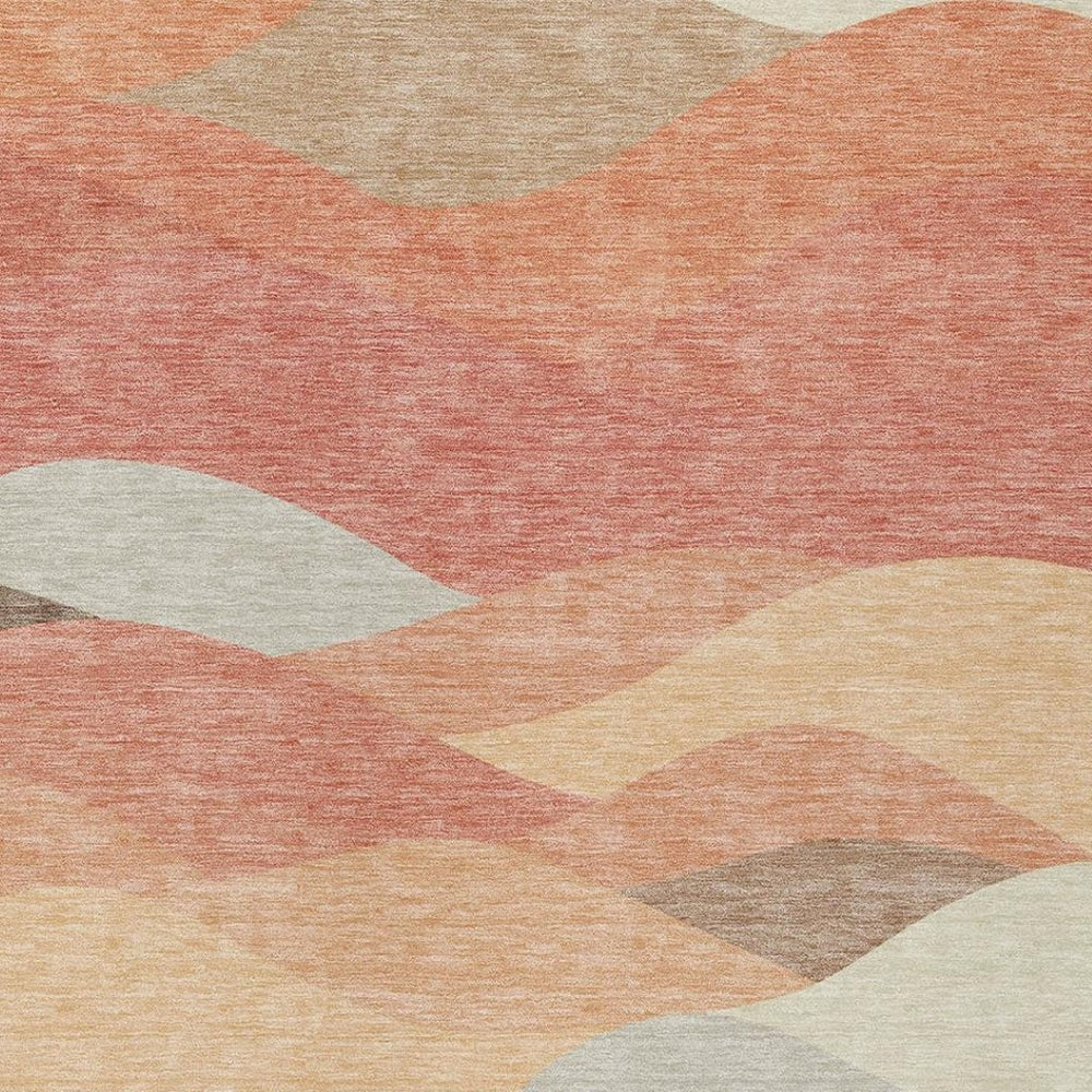 HomeRoots 9' X 12' Coral and Gray Abstract Rug - Stylish, Durable, Washable Indoor/Outdoor Area for Every Space 689683