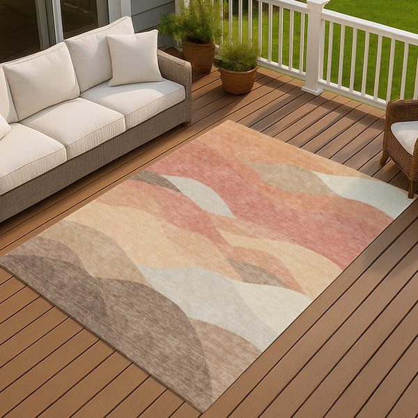 HomeRoots 10' X 14' Coral and Gray Abstract Area Rug - Stylish, Washable, Indoor/Outdoor, Durable & Family-Friendly 689684