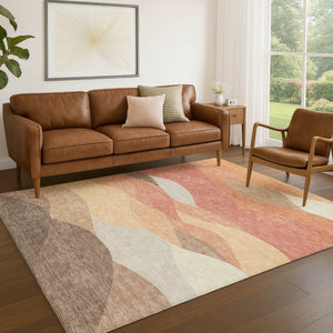 HomeRoots 10' X 14' Coral and Gray Abstract Area Rug - Stylish, Washable, Indoor/Outdoor, Durable & Family-Friendly 689684