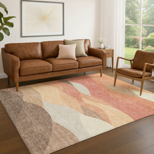 HomeRoots 10' X 14' Coral and Gray Abstract Area Rug - Stylish, Washable, Indoor/Outdoor, Durable & Family-Friendly 689684