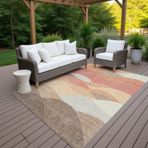 HomeRoots 10' X 14' Coral and Gray Abstract Area Rug - Stylish, Washable, Indoor/Outdoor, Durable & Family-Friendly 689684