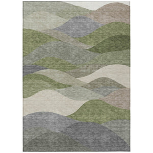 HomeRoots 5' Modern Green and Gray Abstract Washable Area Rug - Indoor/Outdoor Stain-Resistant, Easy Care 689686
