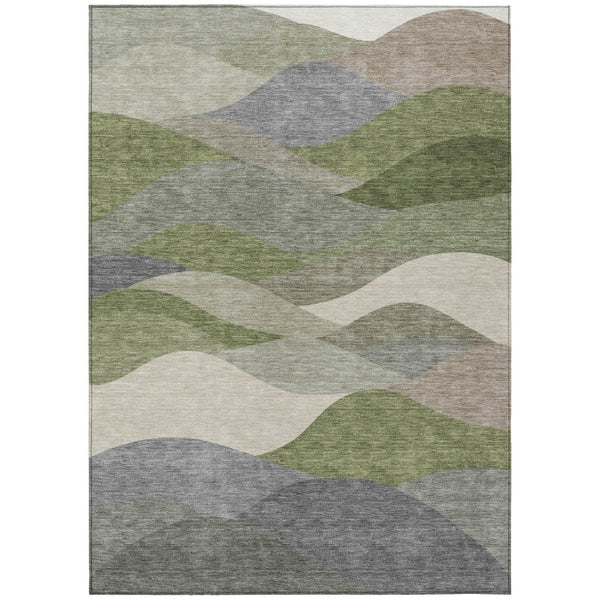HomeRoots 5' Modern Green and Gray Abstract Washable Area Rug - Indoor/Outdoor Stain-Resistant, Easy Care 689686