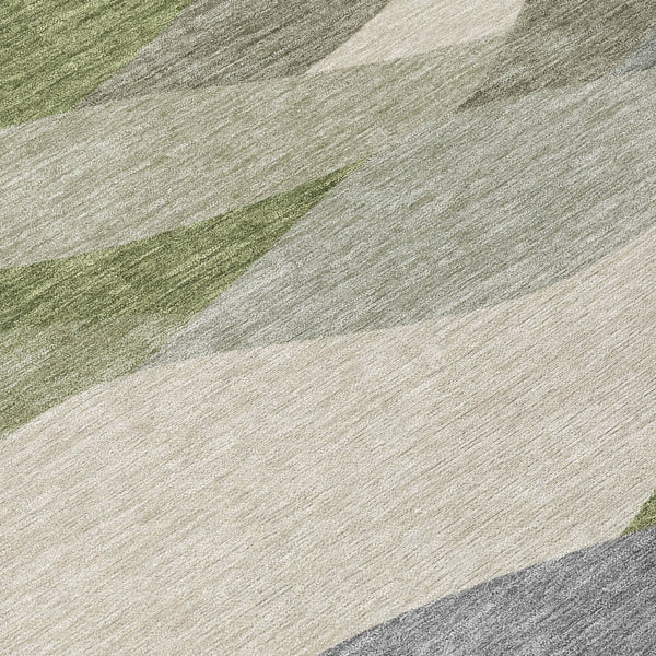 HomeRoots 5' Modern Green and Gray Abstract Washable Area Rug - Indoor/Outdoor Stain-Resistant, Easy Care 689686
