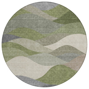HomeRoots 8' Round Abstract Area Rug - Stylish Green and Gray Washable Design for Indoor & Outdoor Use 689687