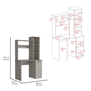 English Elm Carson Grey Computer Desk with Hutch, 25.8" Work Surface, Single Door Cabinet & 3-Tier Shelves B070P188878