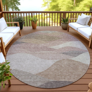 HomeRoots 8' Round Abstract Area Rug in Coffee & Gray - Modern, Washable, Durable for Indoor/Outdoor Spaces 689693