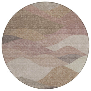 HomeRoots 8' Round Abstract Area Rug in Coffee & Gray - Modern, Washable, Durable for Indoor/Outdoor Spaces 689693