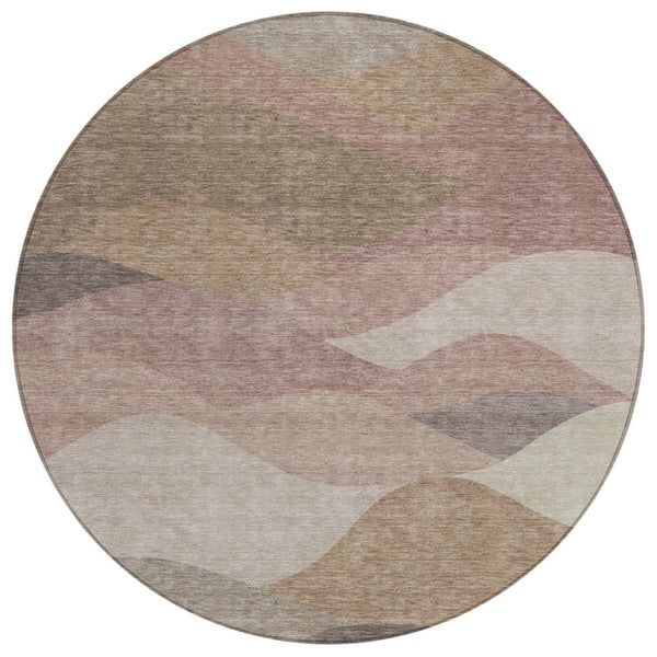 HomeRoots 8' Round Abstract Area Rug in Coffee & Gray - Modern, Washable, Durable for Indoor/Outdoor Spaces 689693