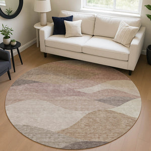 HomeRoots 8' Round Abstract Area Rug in Coffee & Gray - Modern, Washable, Durable for Indoor/Outdoor Spaces 689693