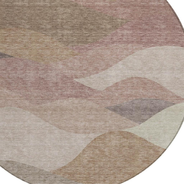 HomeRoots 8' Round Abstract Area Rug in Coffee & Gray - Modern, Washable, Durable for Indoor/Outdoor Spaces 689693