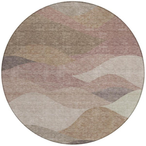 HomeRoots 8' Round Abstract Area Rug in Coffee & Gray - Modern, Washable, Durable for Indoor/Outdoor Spaces 689693