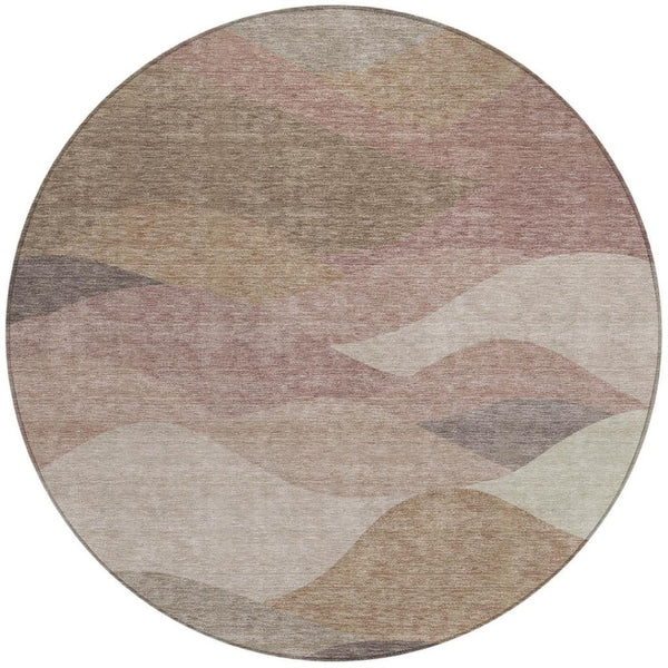 HomeRoots 8' Round Abstract Area Rug in Coffee & Gray - Modern, Washable, Durable for Indoor/Outdoor Spaces 689693