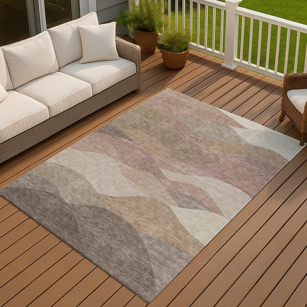 HomeRoots 8' X 10' Coffee and Gray Abstract Washable Area Rug - Durable, Stylish, Ideal for Indoor/Outdoor Use 689694